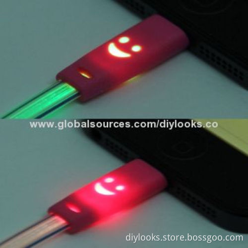 7-color Luminescence USB Charging Cable with Data Transfer Function and Smiley Face